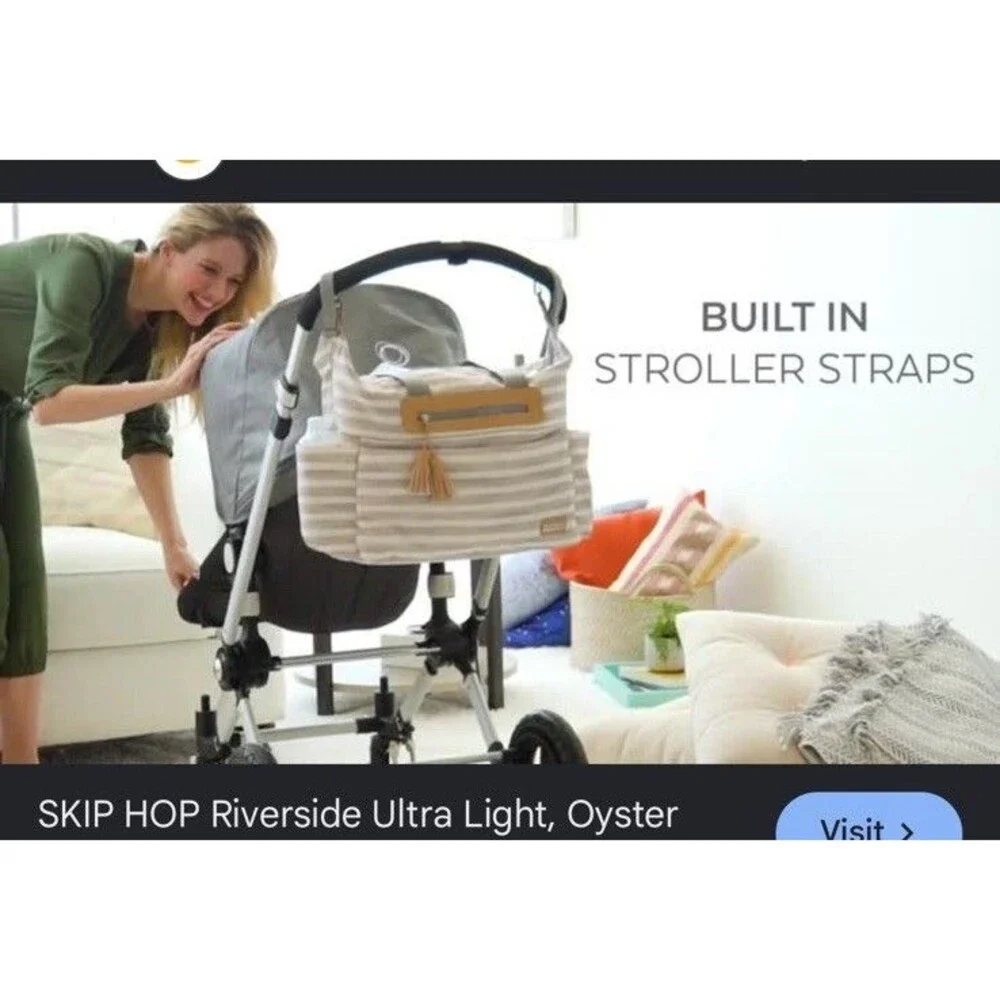SKIP HOP Riverside Ultra Light Diaper Bag Satchel Oyster Stripe